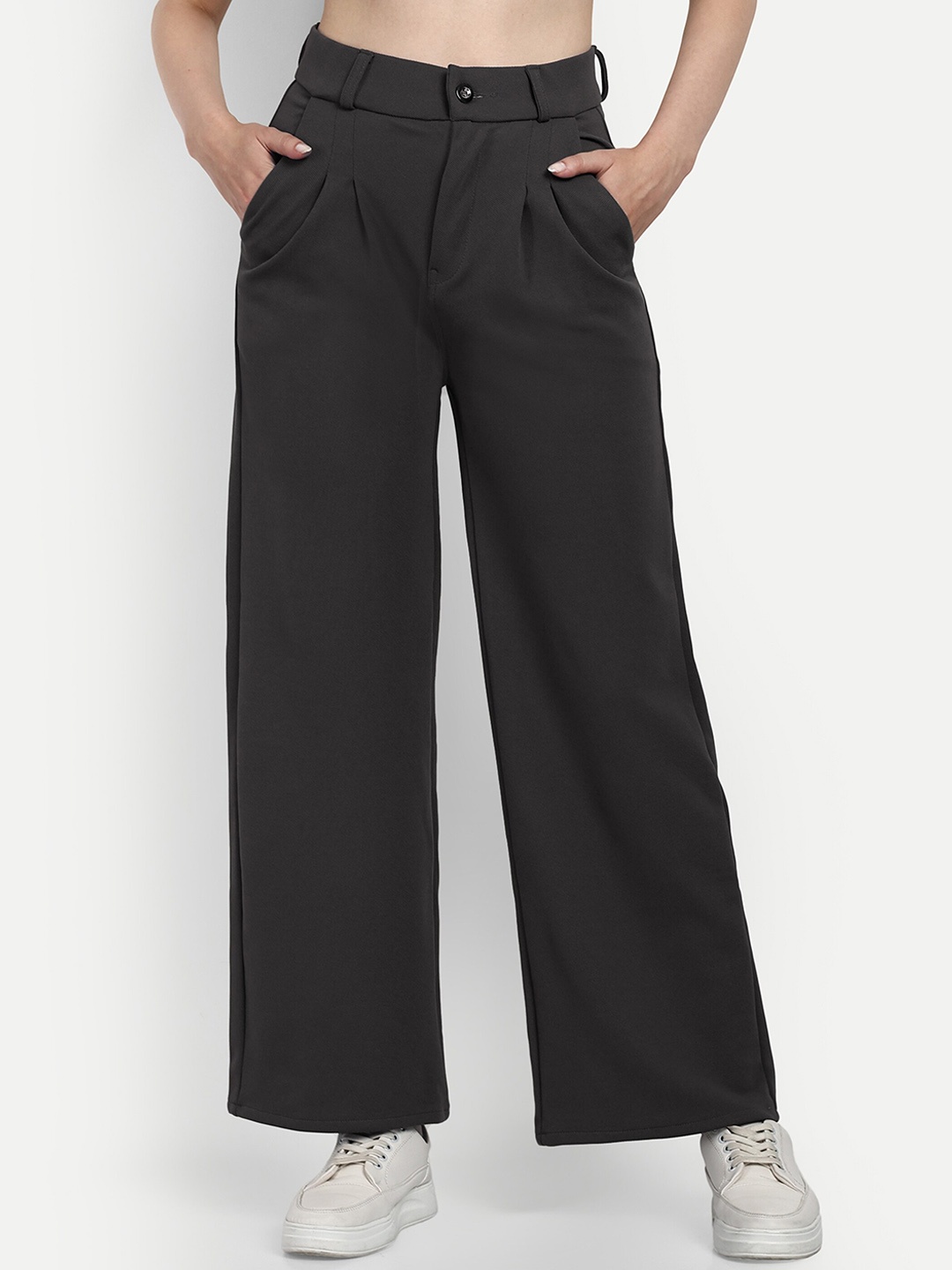 

BROADSTAR Women Smart Loose Fit High-Rise Easy Wash Pleated Parallel Trousers, Grey