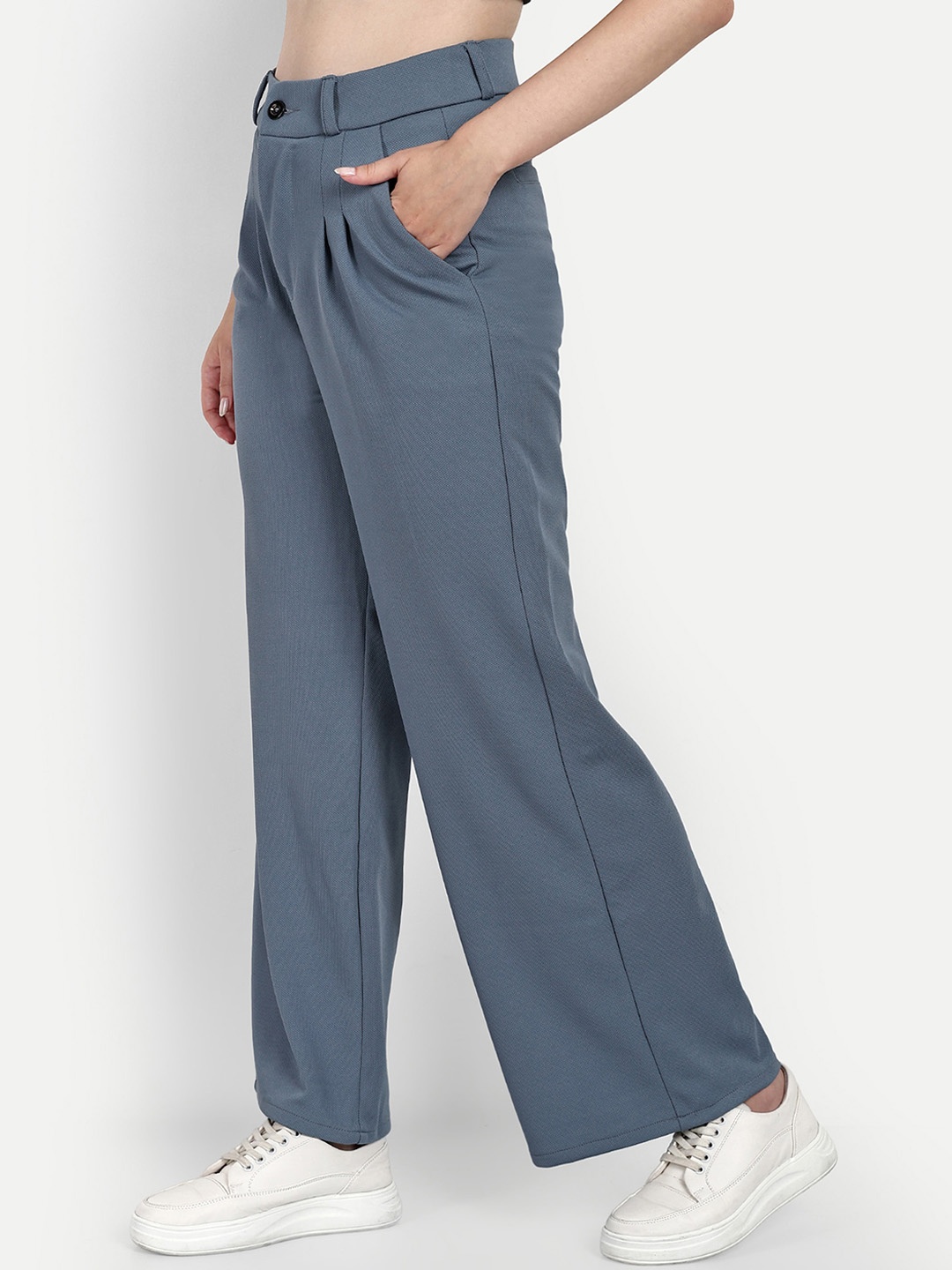

BROADSTAR Women Smart Loose Fit High-Rise Easy Wash Pleated Parallel Trousers, Grey