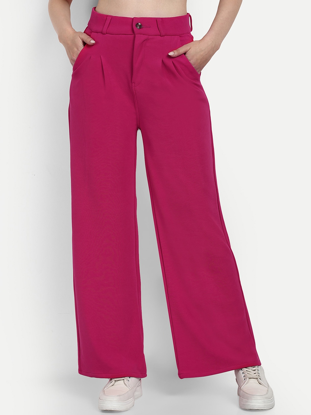 

BROADSTAR Women Smart Loose Fit Wide Leg Easy Wash Stretchable Trousers, Rose