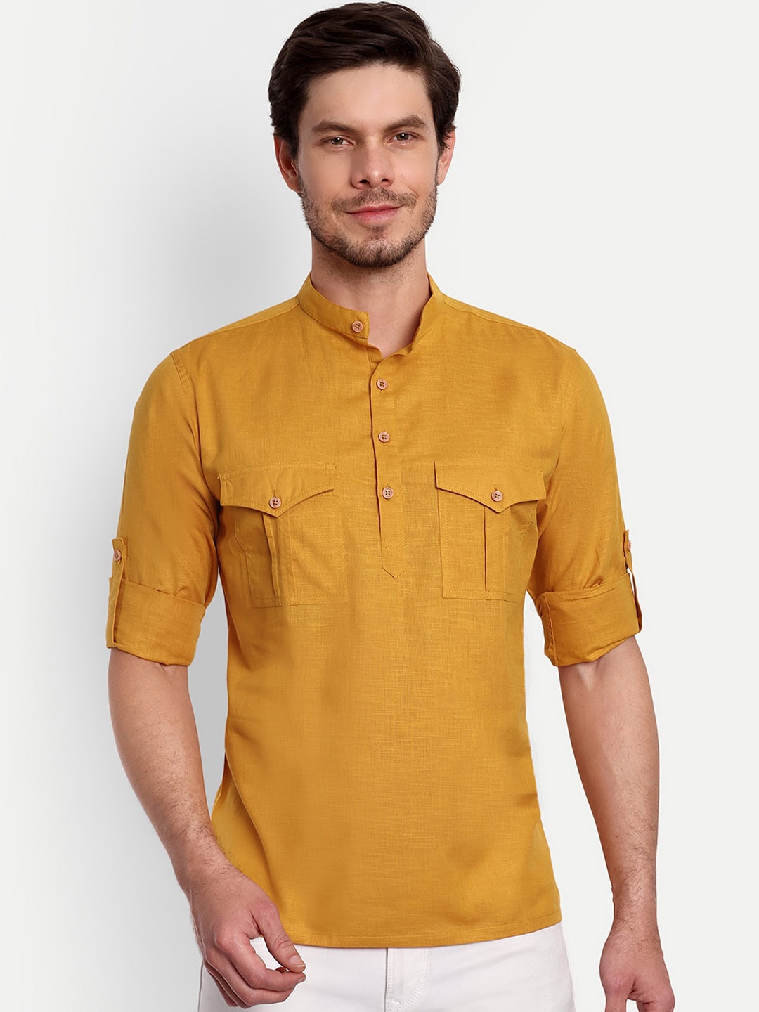 

Vida Loca Band Collar Pure Cotton Kurta, Yellow