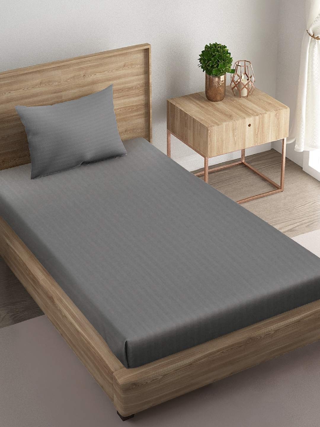 

Naksh Grey Striped Cotton 210 TC Single Bedsheet With 1 Pillow Cover