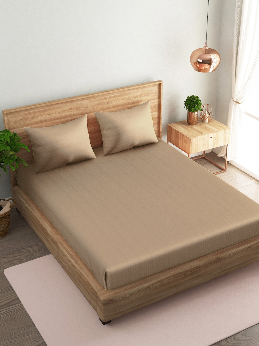 

Naksh Khaki Striped Cotton 210 TC King Bedsheet With 2 Pillow Covers