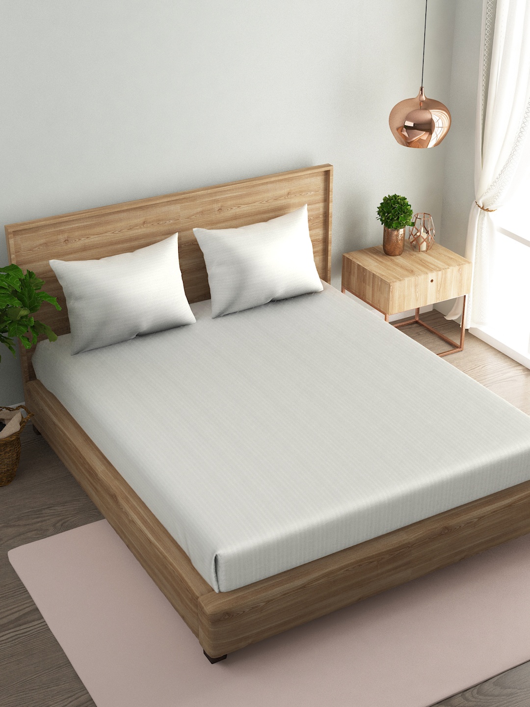 

Naksh White Striped Cotton 210 TC Queen Bedsheet With 2 Pillow Covers