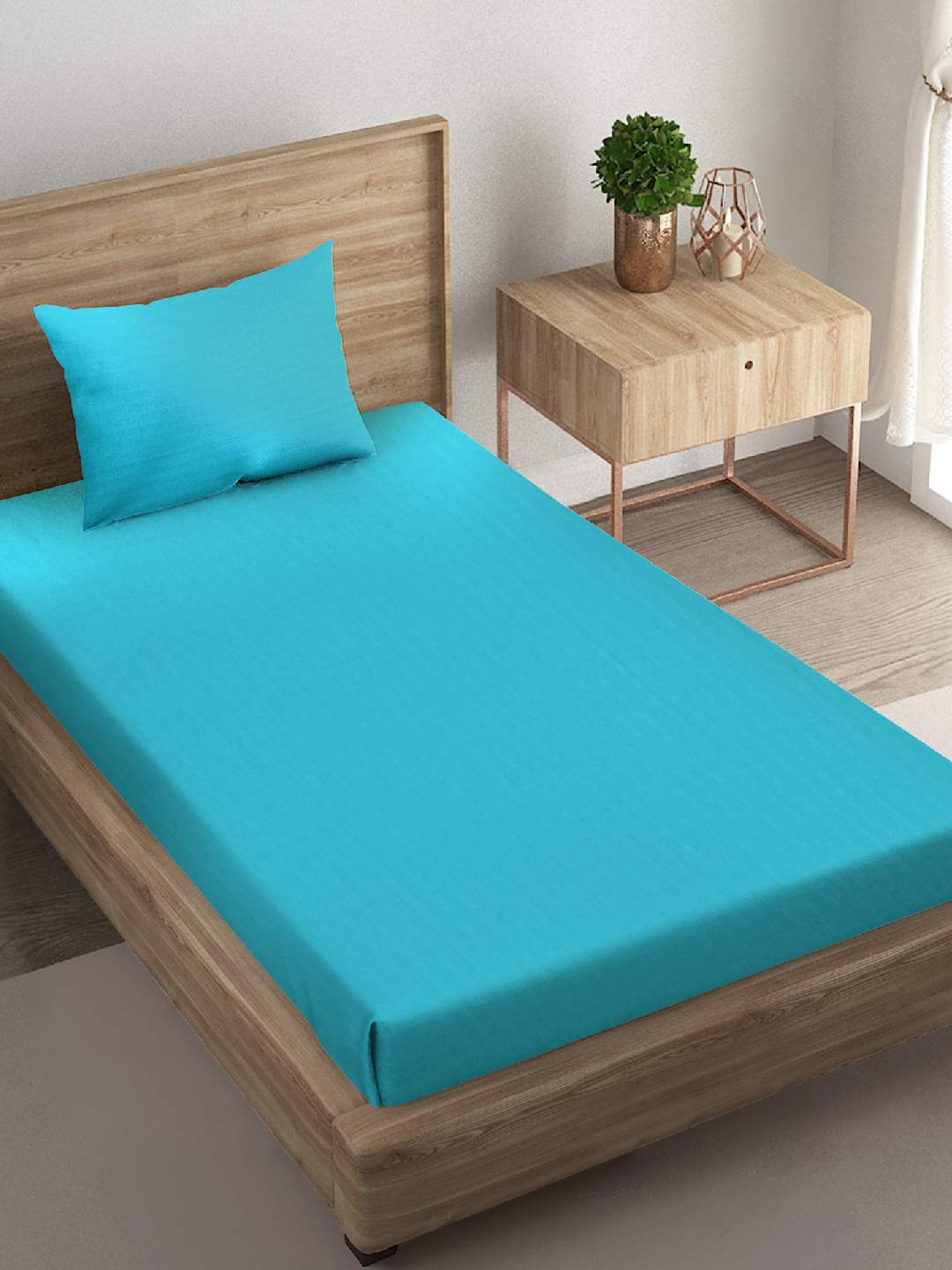 

Naksh Turquoise Blue Striped Cotton 210 TC Single Bedsheet with 1 Pillow Cover