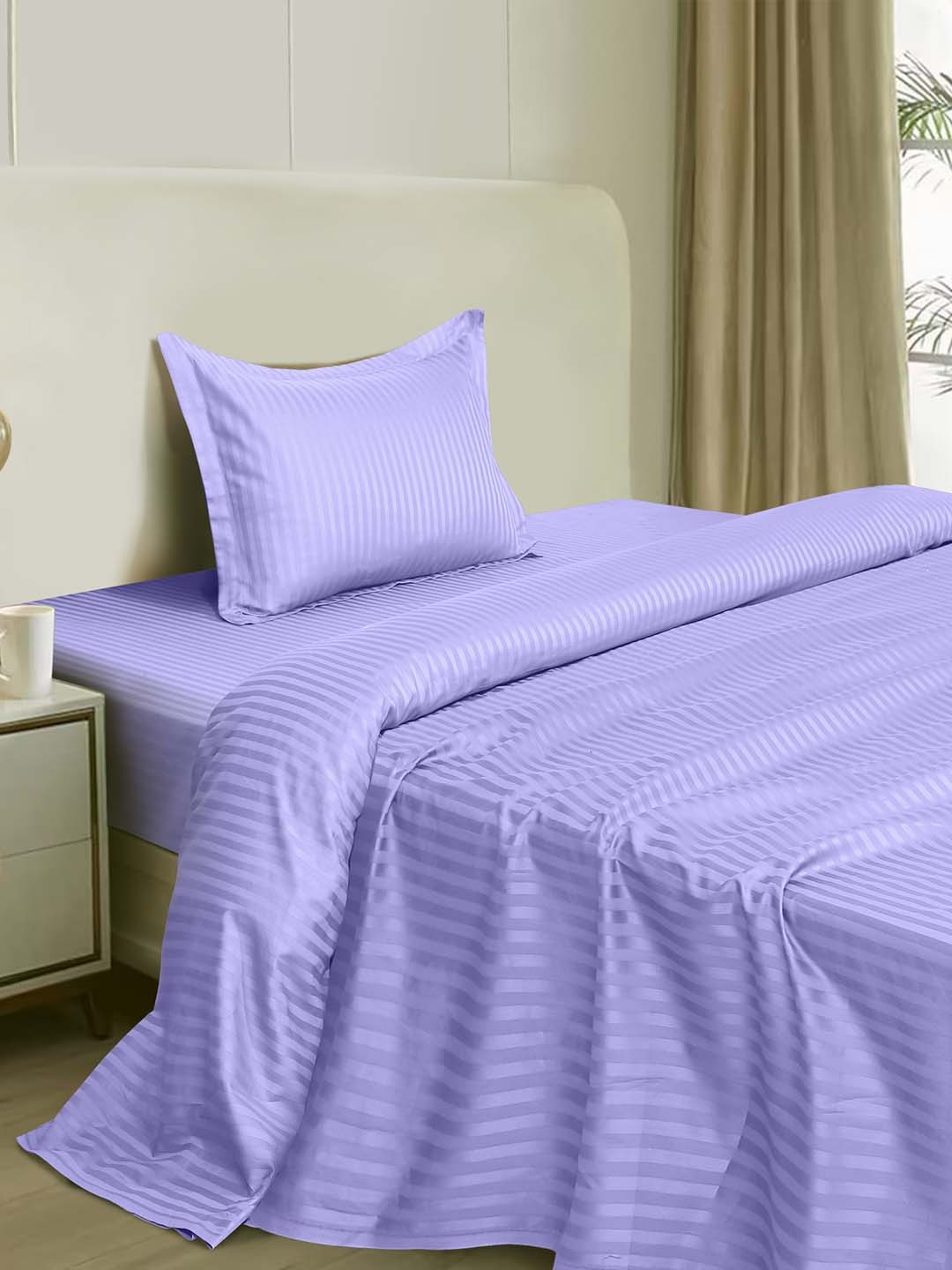 

Naksh Lavender Striped Cotton 210 TC Single Bedsheet with 1 Pillow Cover