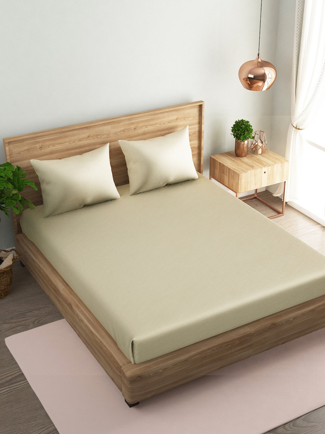 

Naksh Beige Cotton 210 TC Queen Bedsheet with 2 Pillow Covers