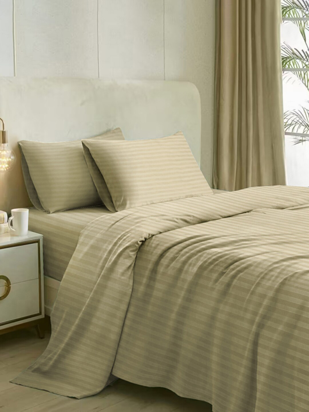 

Naksh Khaki Striped Cotton 400 TC King Bedsheet with 2 Pillow Covers