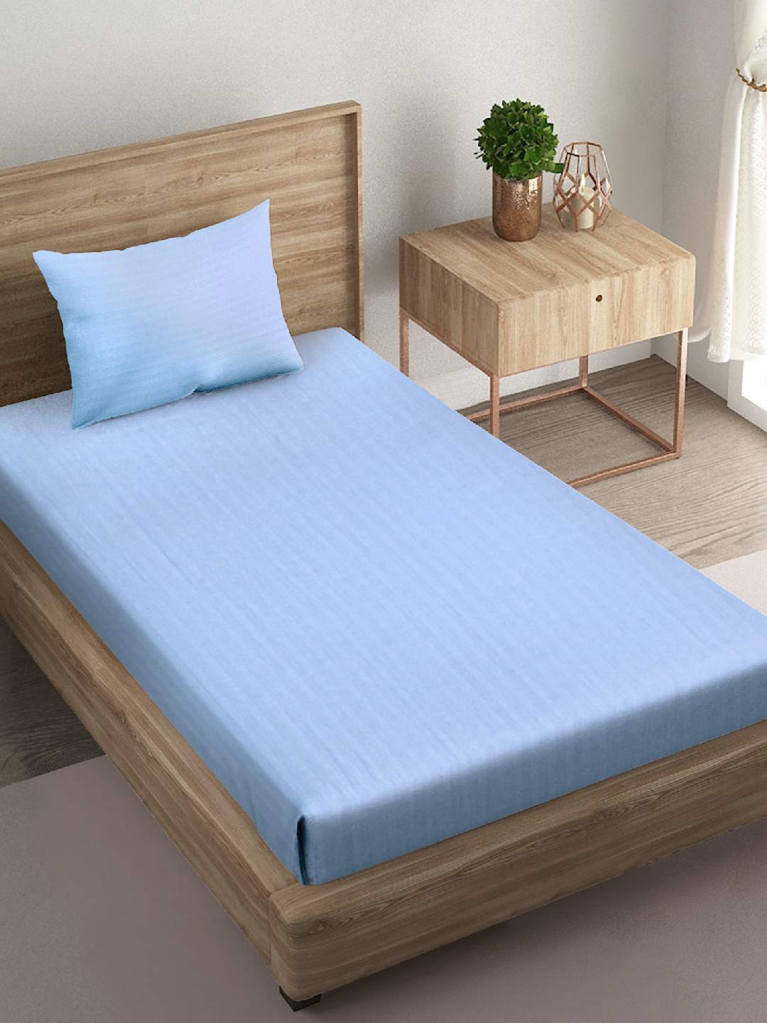 

Naksh Blue Striped Cotton 210 TC Single Bedsheet with 1 Pillow Cover