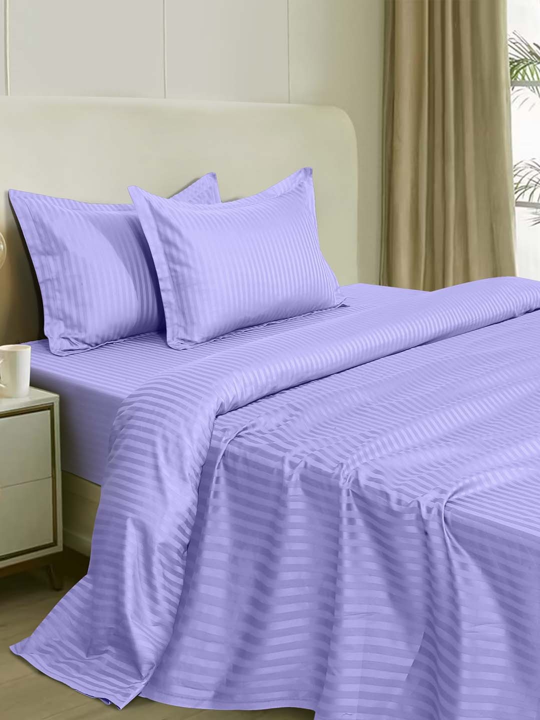 

Naksh Lavender Striped Cotton 210 TC King Bedsheet With 2 Pillow Covers