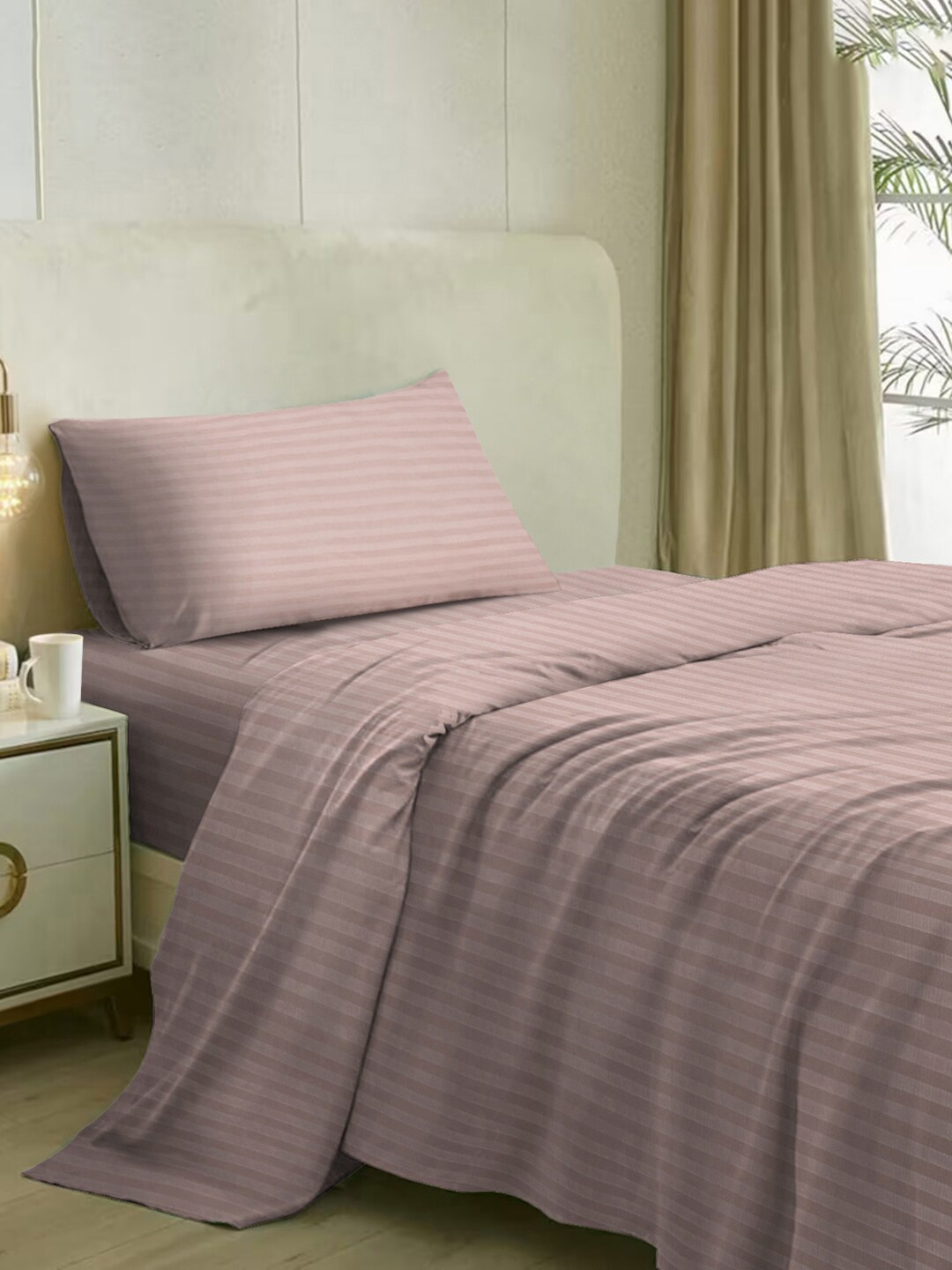 

Naksh Rose Striped Cotton 210 TC Single Bedsheet with 1 Pillow Cover