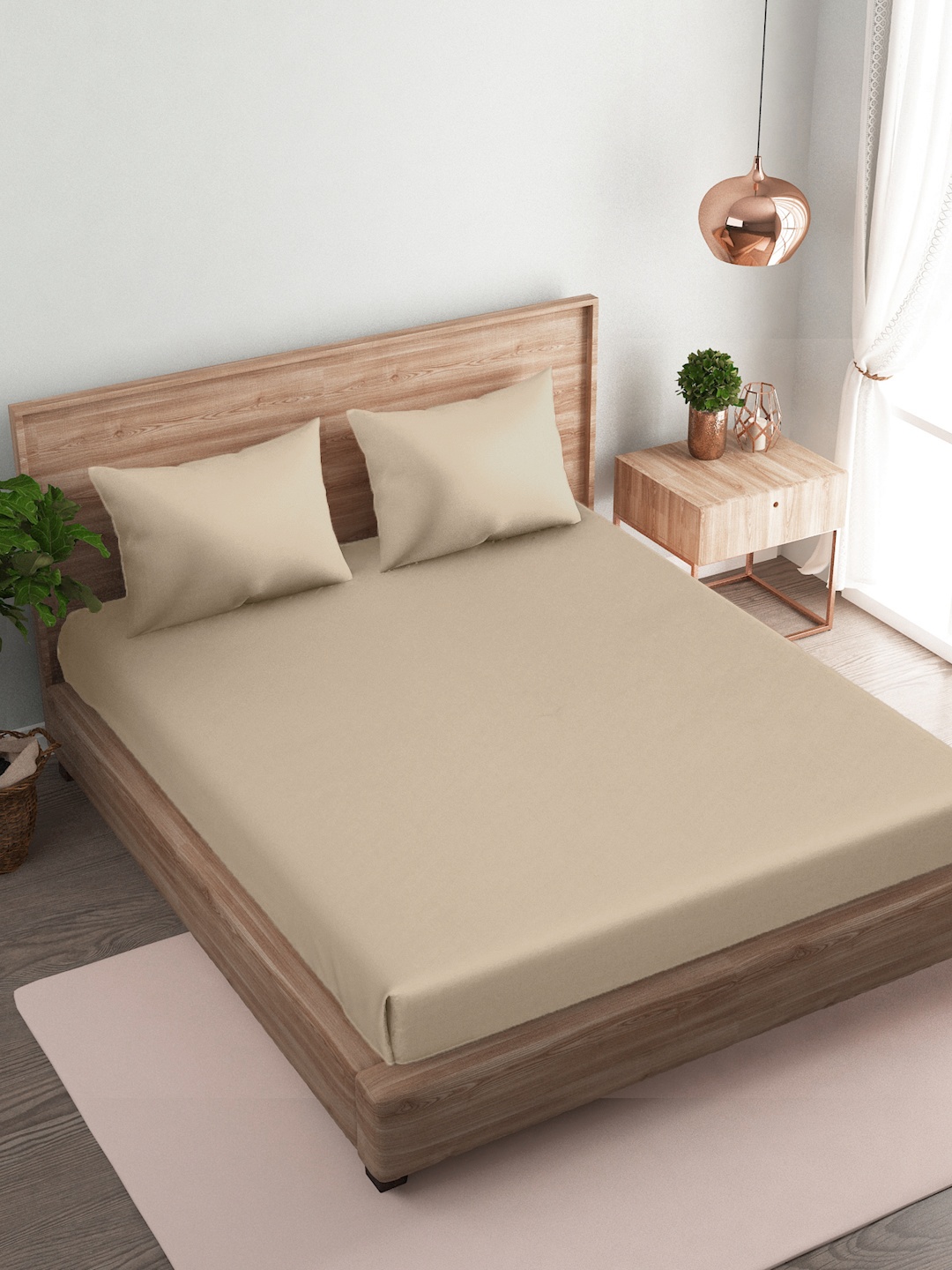 

Naksh Khaki Cotton 210 TC Queen Bedsheet With 2 Pillow Covers