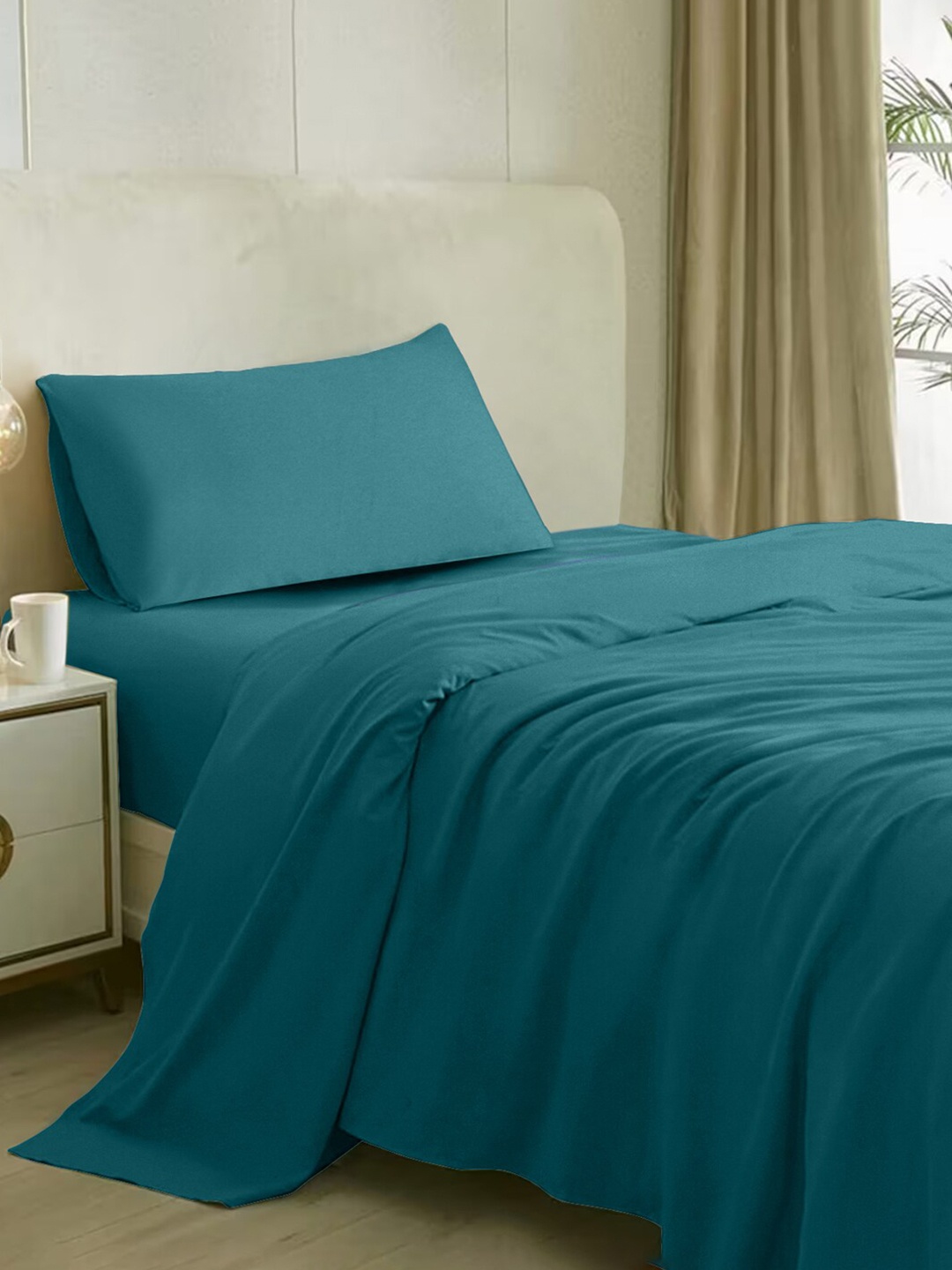 

Naksh Teal Cotton 210 TC Single Bedsheet With 1 Pillow Cover