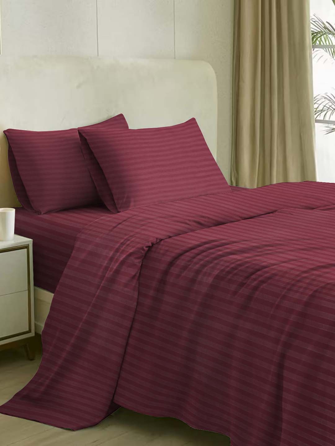 

Naksh Maroon Striped Cotton 210 TC King Bedsheet with 2 Pillow Covers