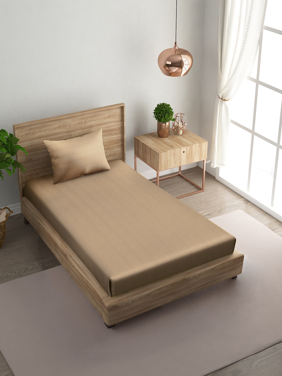 

Naksh Khaki Striped Cotton 210 TC Single Bedsheet with 1 Pillow Cover