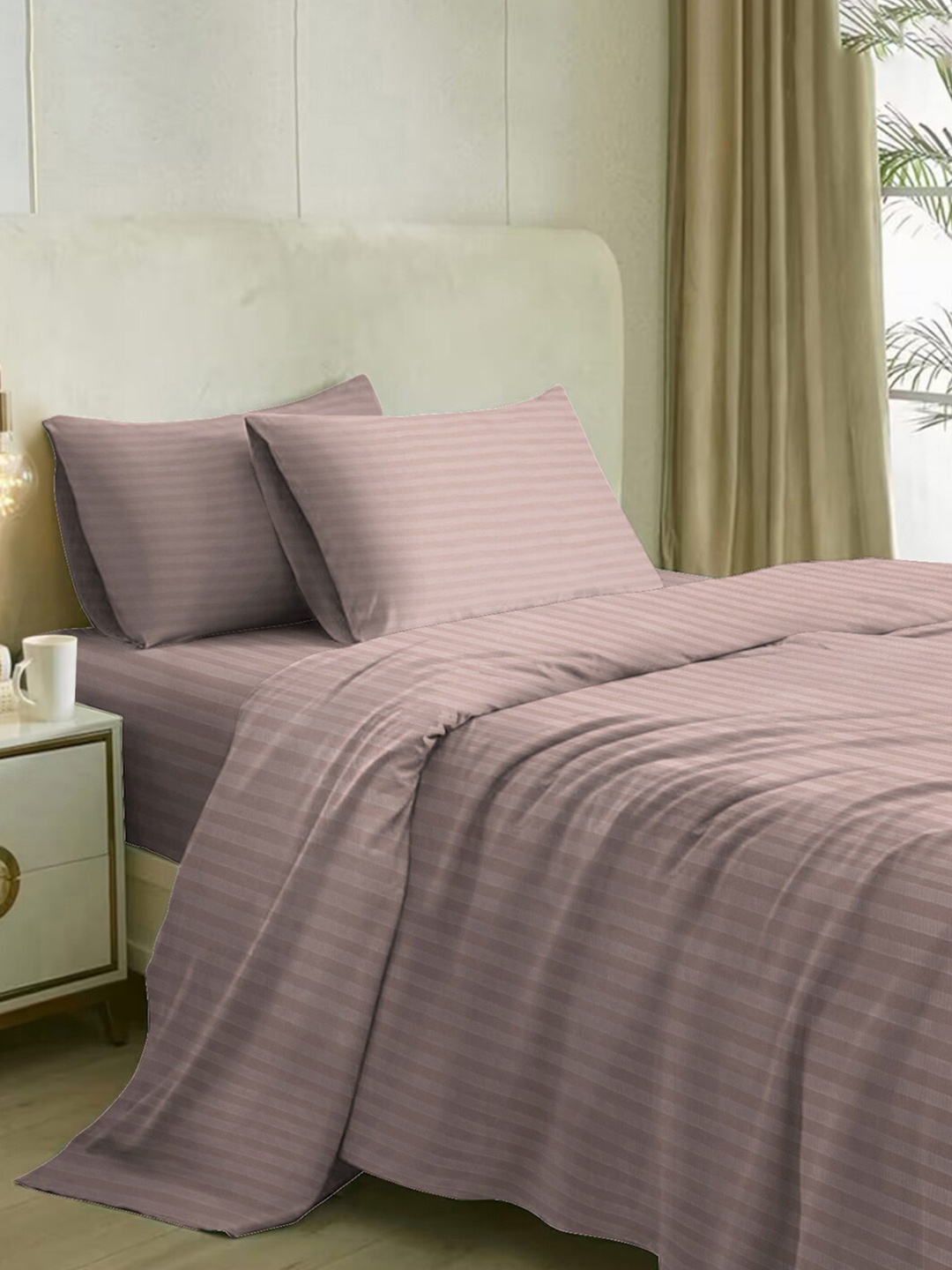 

Naksh Rose Striped Cotton 210 TC King Bedsheet with 2 Pillow Covers