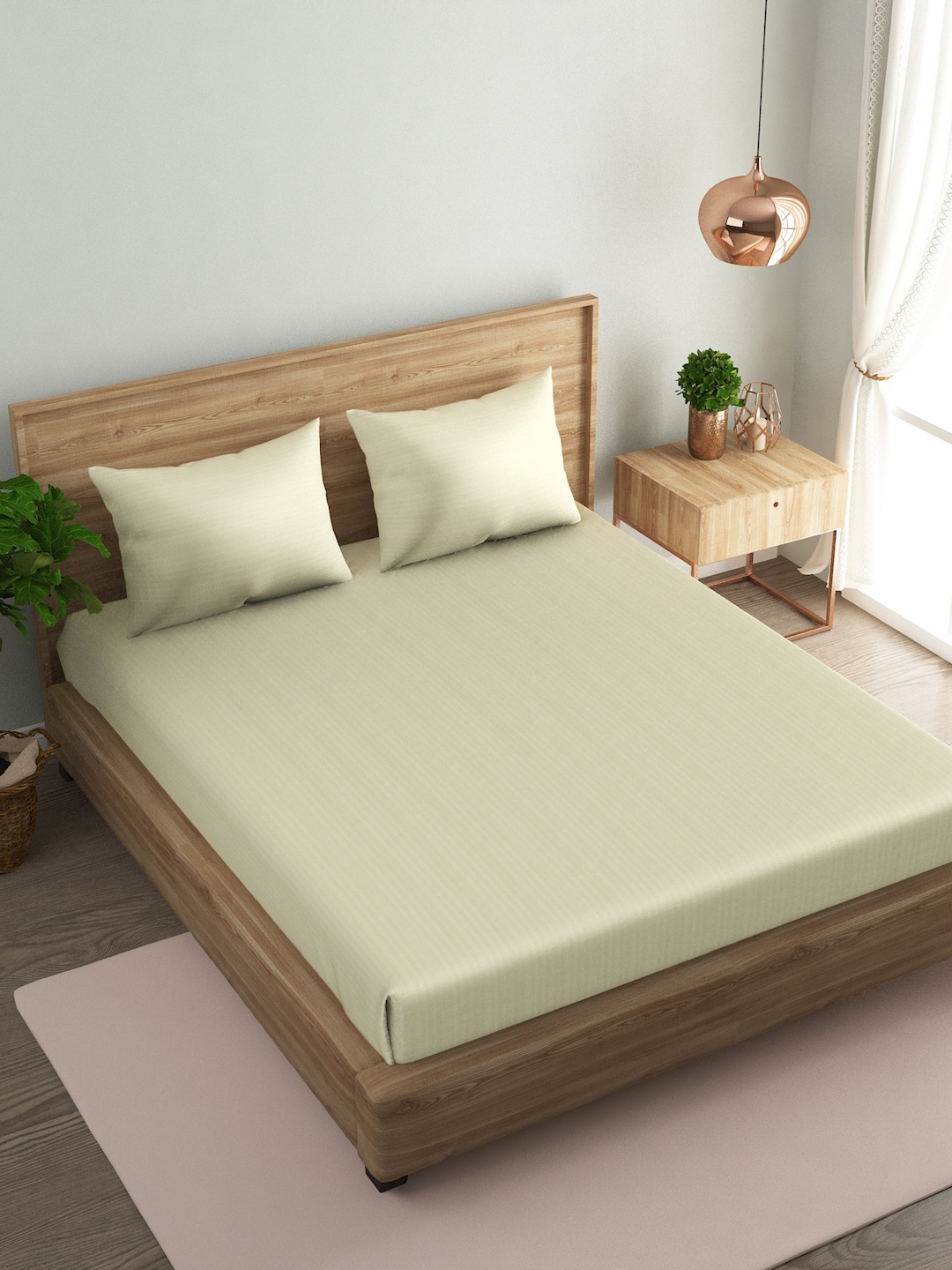 

Naksh Off White Striped Cotton 210 TC Queen Bedsheet with 2 Pillow Covers