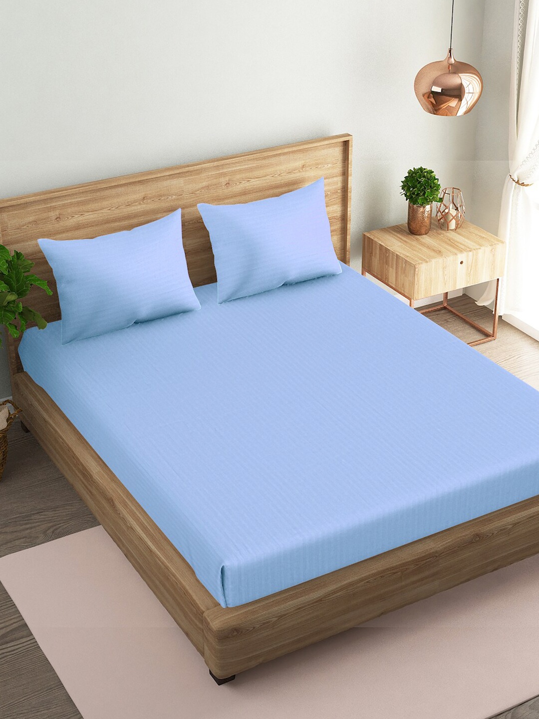 

Naksh Blue Striped Cotton 210 TC Queen Bedsheet with 2 Pillow Covers