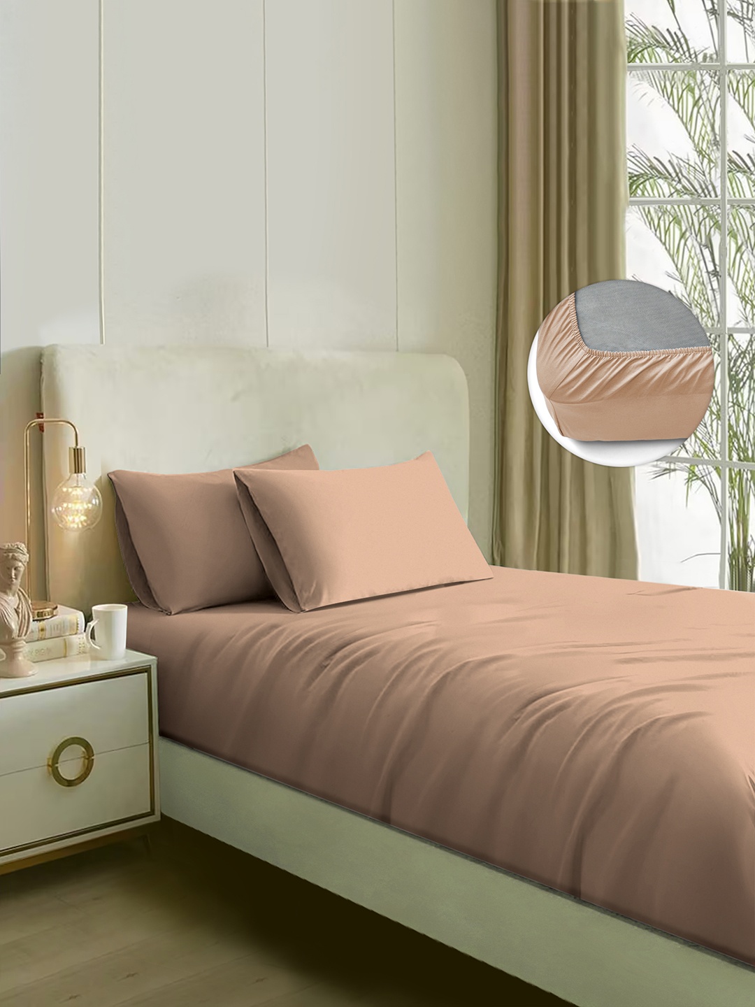

Naksh Peach-Coloured Cotton Fitted 300 TC King Bedsheet With 2 Pillow Covers