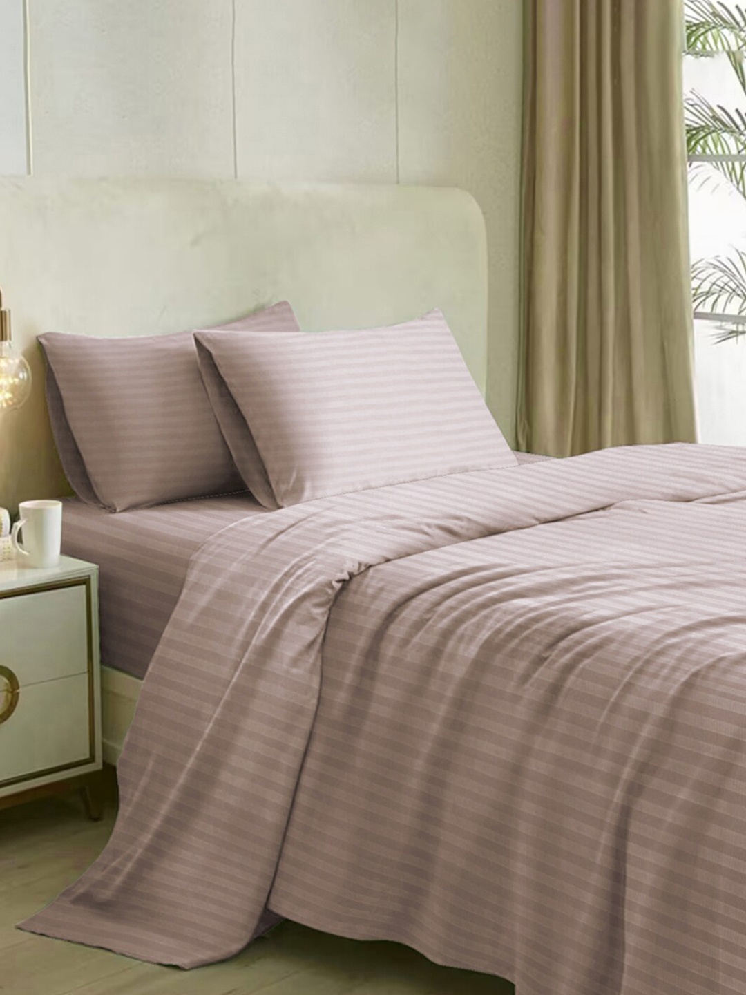 

Naksh Rose Striped Cotton 400 TC King Bedsheet With 2 Pillow Covers