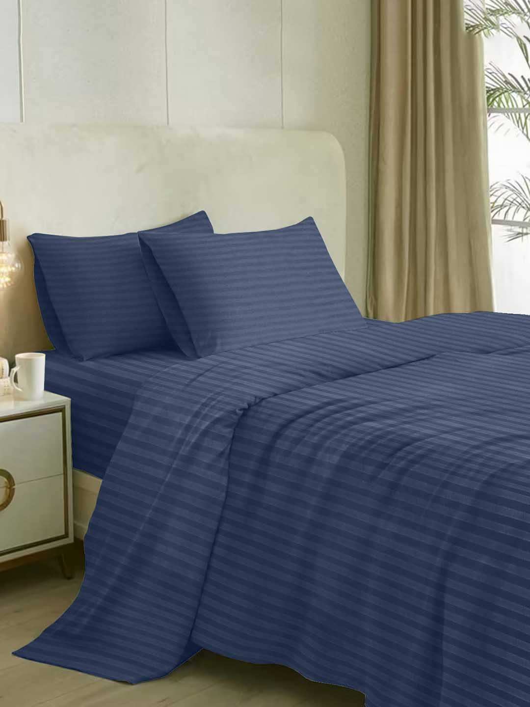 

Naksh Blue Striped Cotton 210 TC King Bedsheet with 2 Pillow Covers