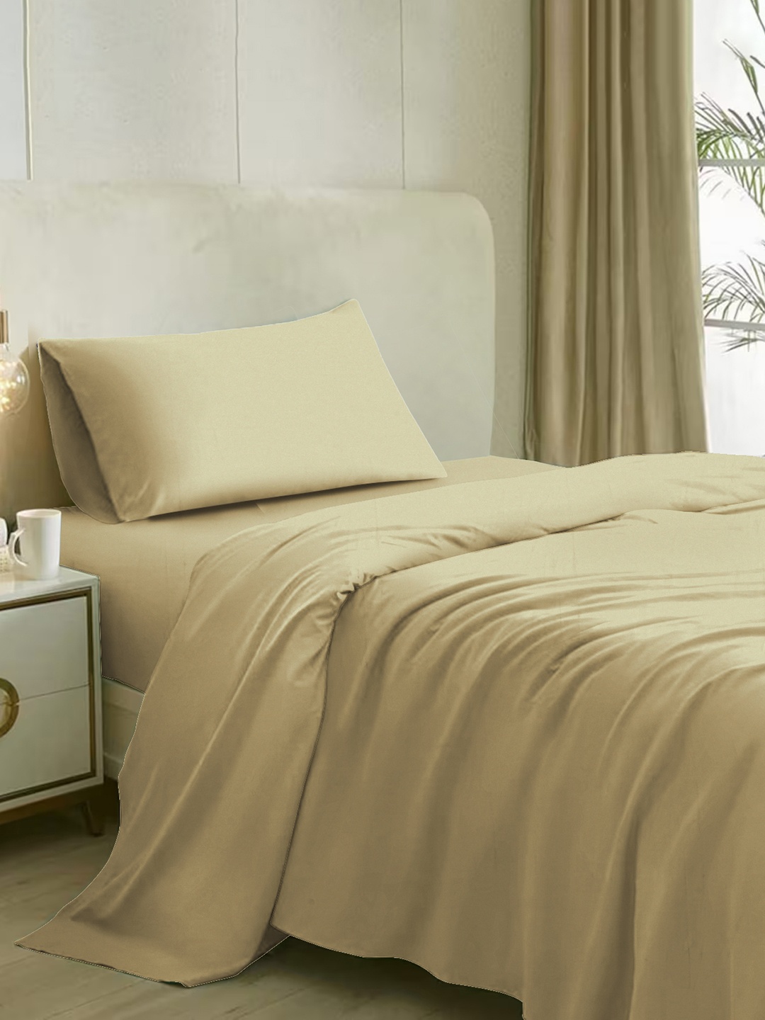 

Naksh Beige Cotton 210 TC Single Bedsheet With 1 Pillow Cover