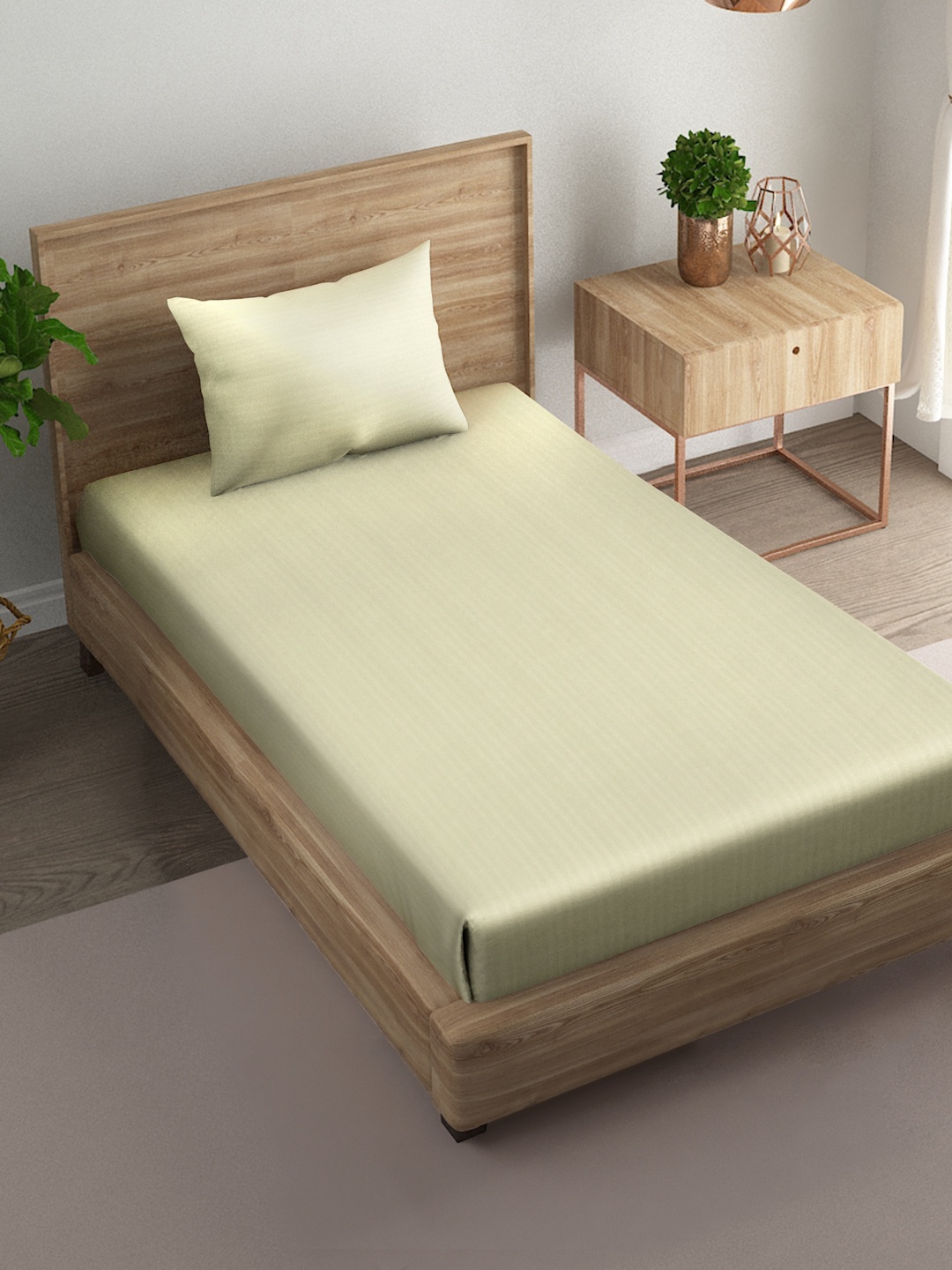 

Naksh Off White Striped 210 TC Cotton Single Bedsheet with 1 Pillow Cover