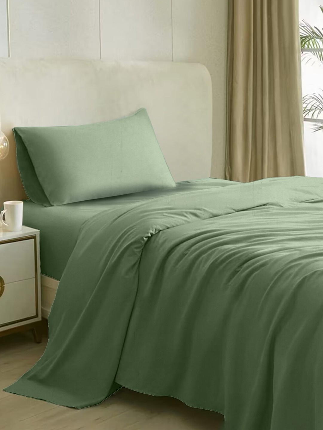 

Naksh Green Cotton 210 TC Single Bedsheet with 1 Pillow Cover