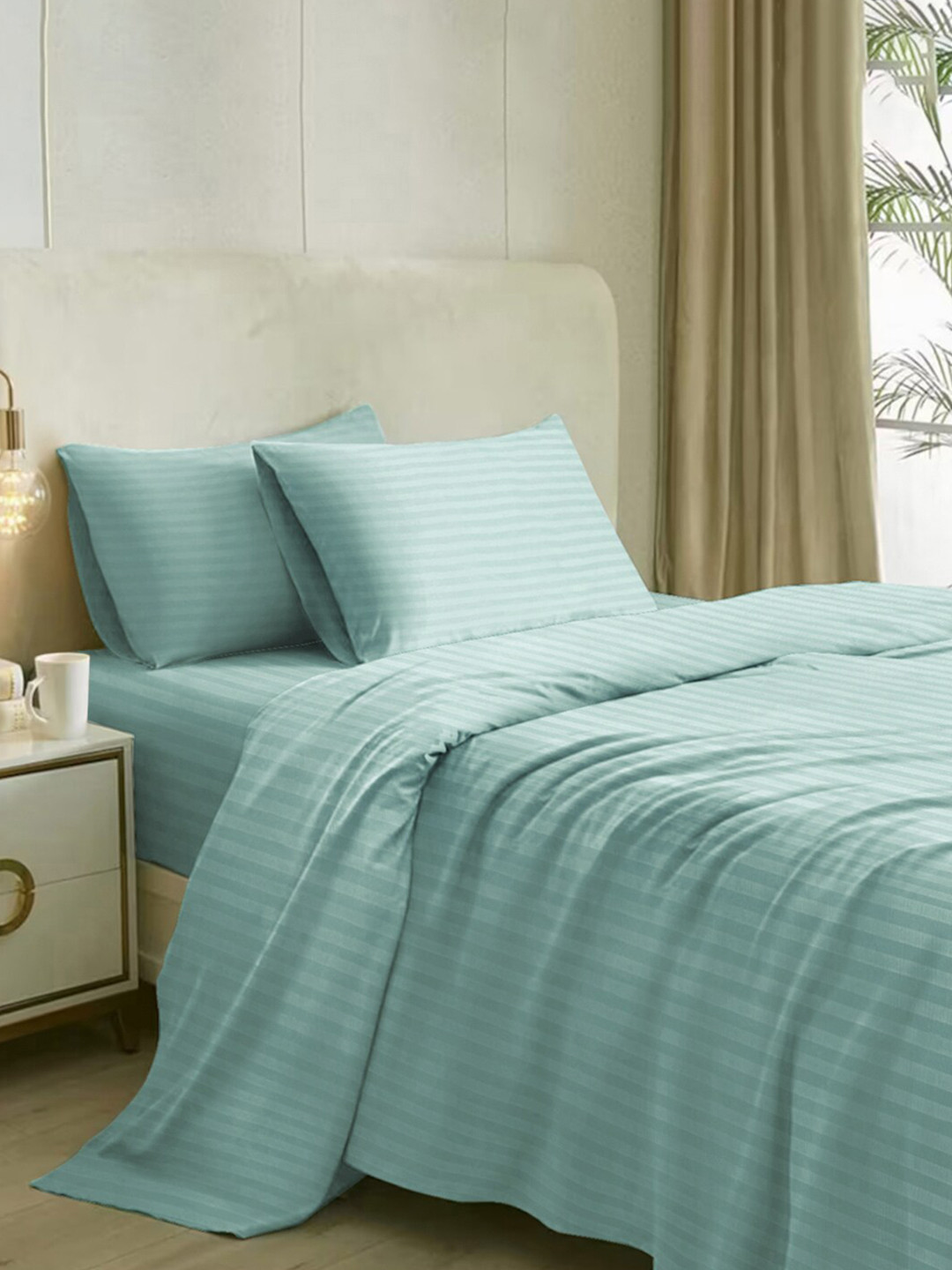 

Naksh Blue Striped Cotton 400 TC King Bedsheet With 2 Pillow Covers