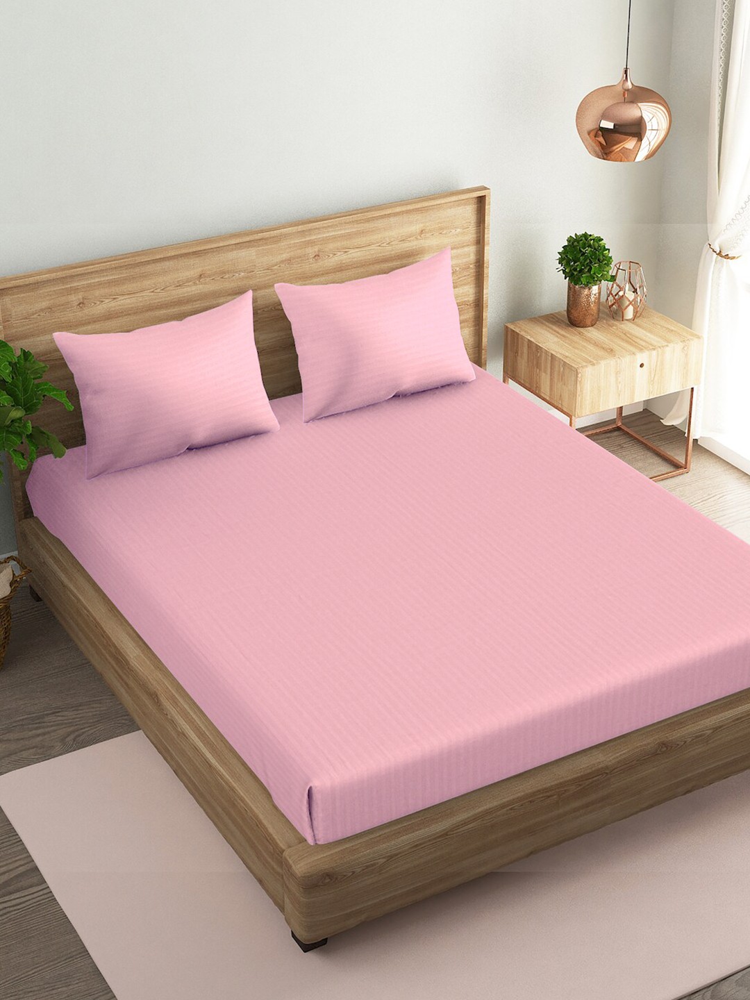 

Naksh Pink Striped Cotton 210 TC Queen Bedsheet With 2 Pillow Covers