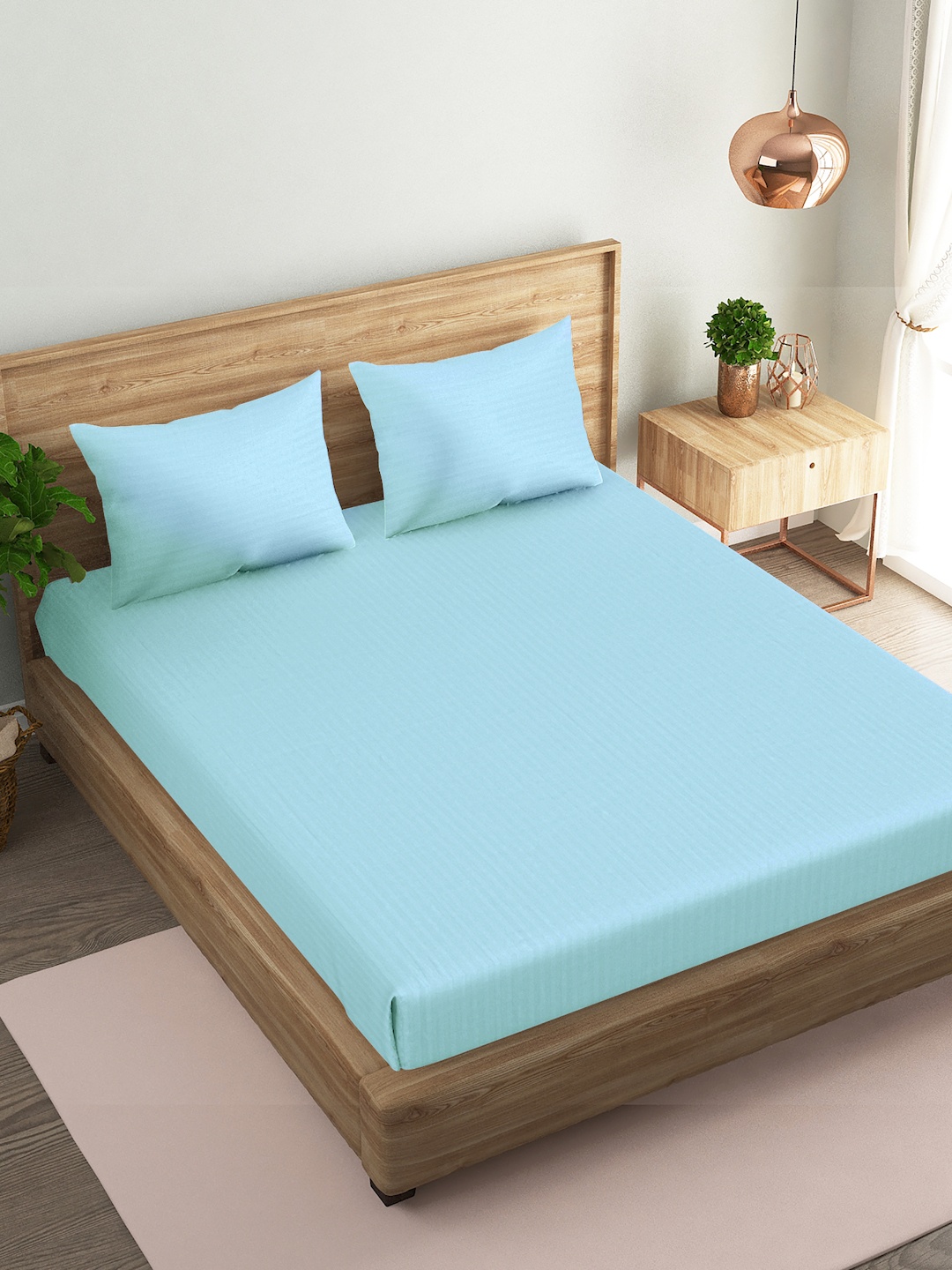 

Naksh Blue Striped Cotton 210 TC Queen Bedsheet With 2 Pillow Covers