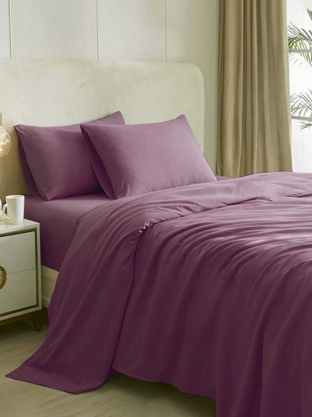 

Naksh Purple Cotton 210 TC King Bedsheet With 2 Pillow Covers