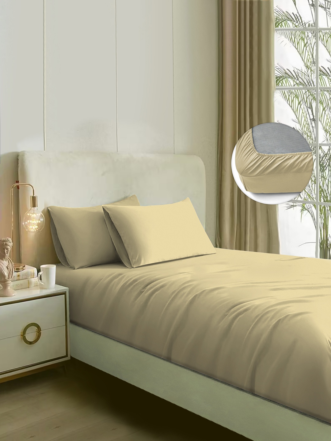 

Naksh Beige Cotton 210 TC King Fitted Bedsheet With 2 Pillow Covers