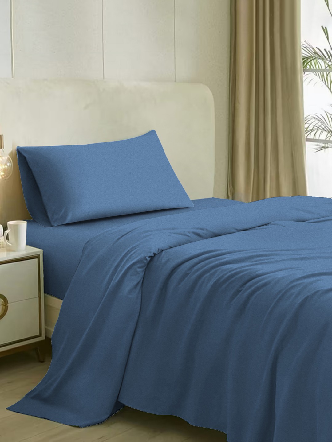 

Naksh Blue Cotton 210 TC Single Bedsheet with 1 Pillow Cover