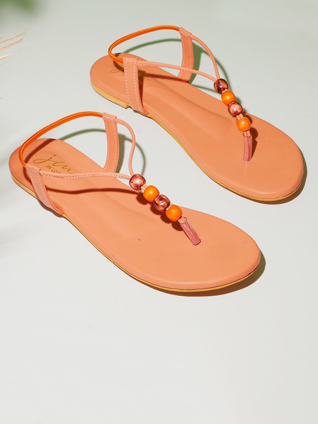 

JM Looks Beaded Open Toe Flats, Orange