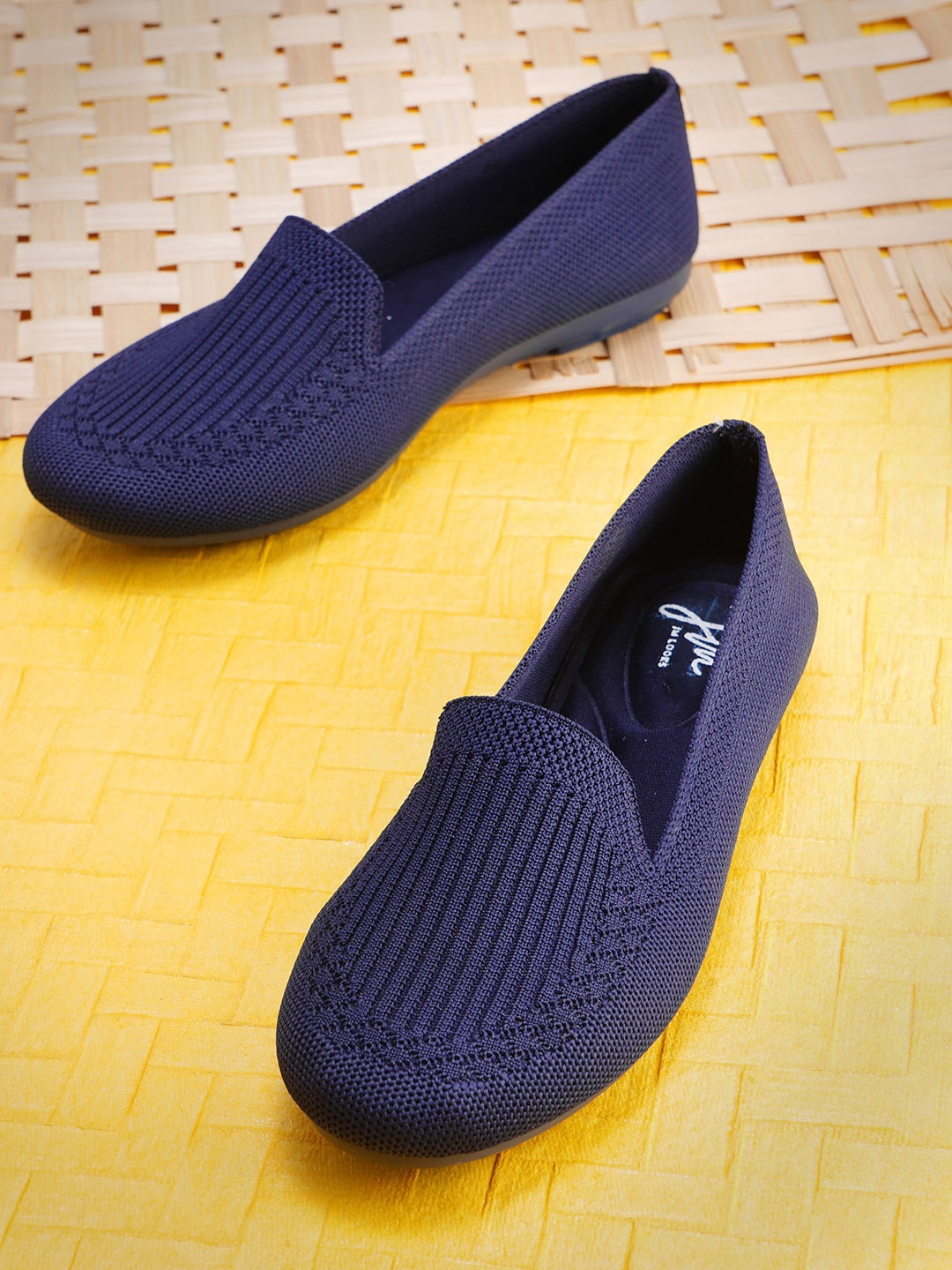 

JM Looks Textured Slip-On Ballerinas, Navy blue