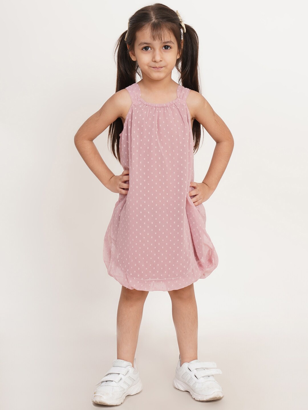 

Creative Kids Girls Self Design Shoulder Straps A-Line Dress, Cream