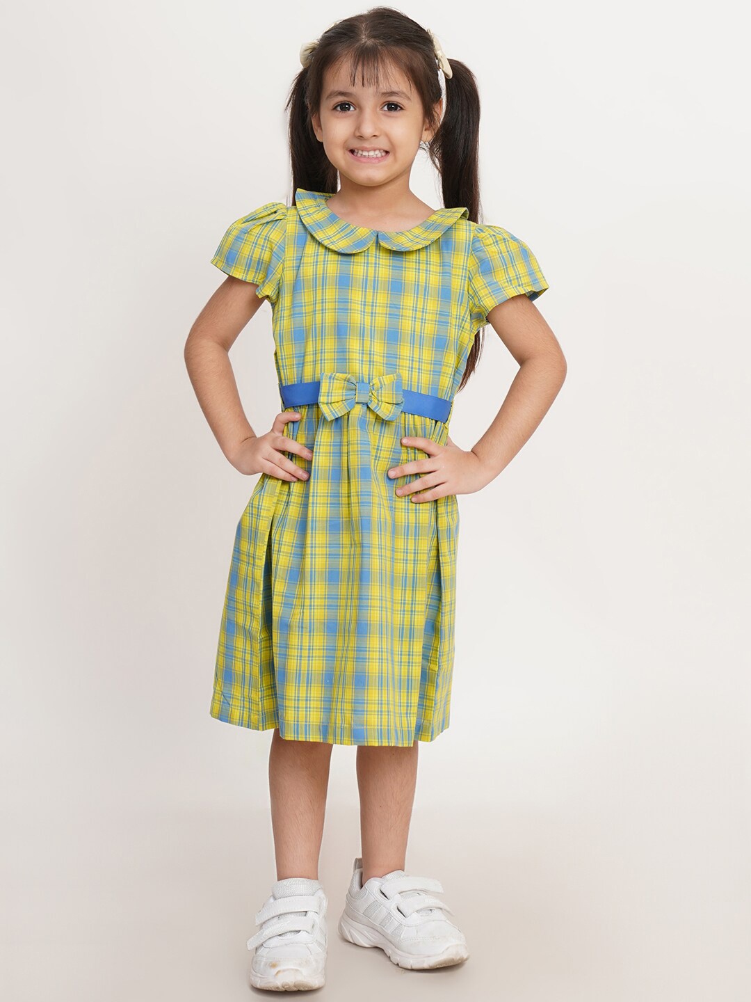 

Creative Kids Girls Checked Peter Pan Collar Fit & Flare Dress, Yellow