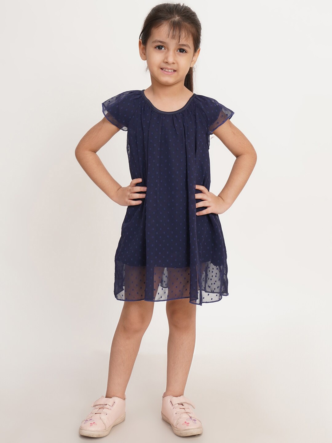 

Creative Kids Girls Self Design A-Line Dress, Navy blue