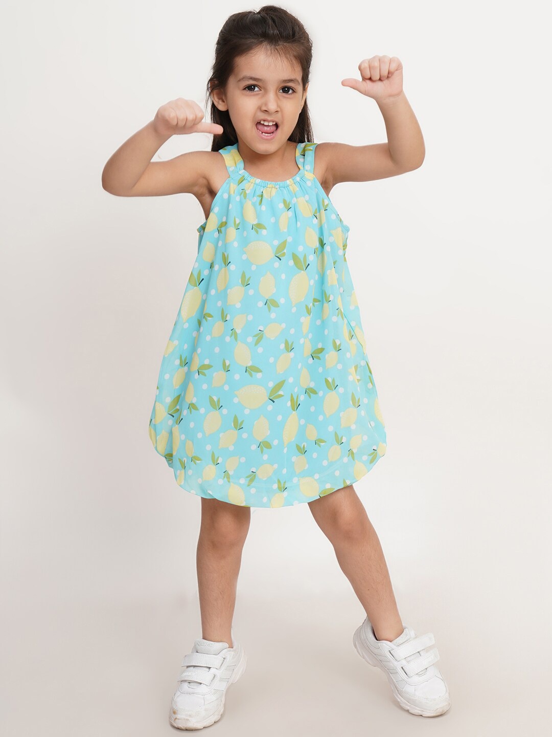 

Creative Kids Girls Conversational Printed Shoulder Straps A-Line Dress, Green