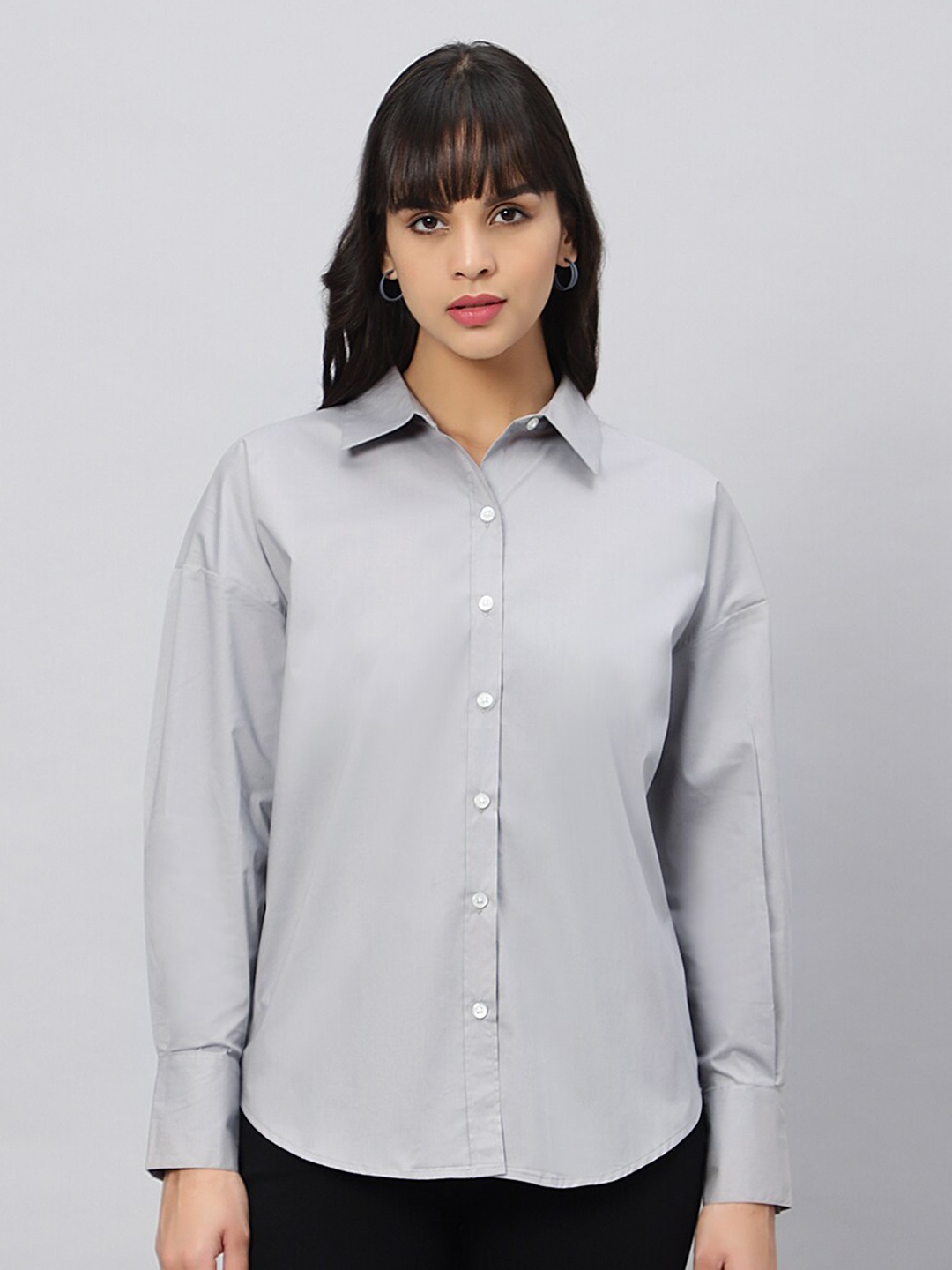 

OUI Women Comfort Spread Collar Casual Oversized Shirt, Grey