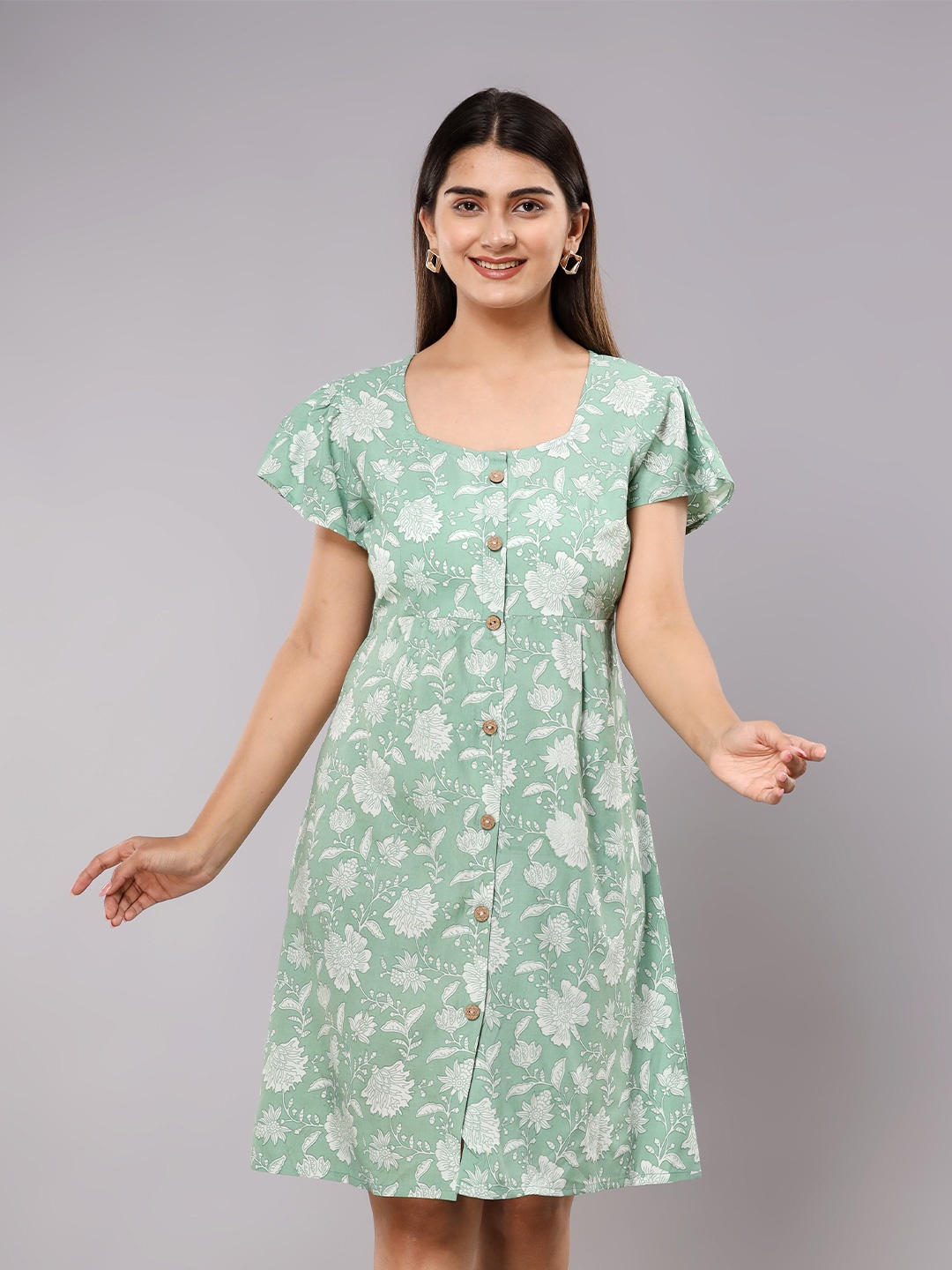 

Shedika Floral Print A-Line Dress, Green