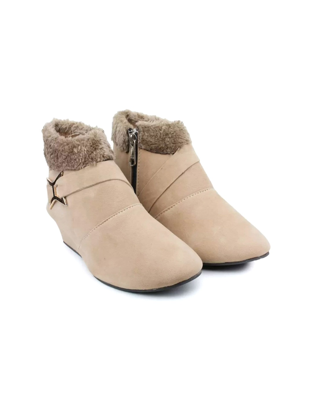 

BAESD Girls Wedge-Heeled Suede Faux Fur Trim Winter Boots, Beige