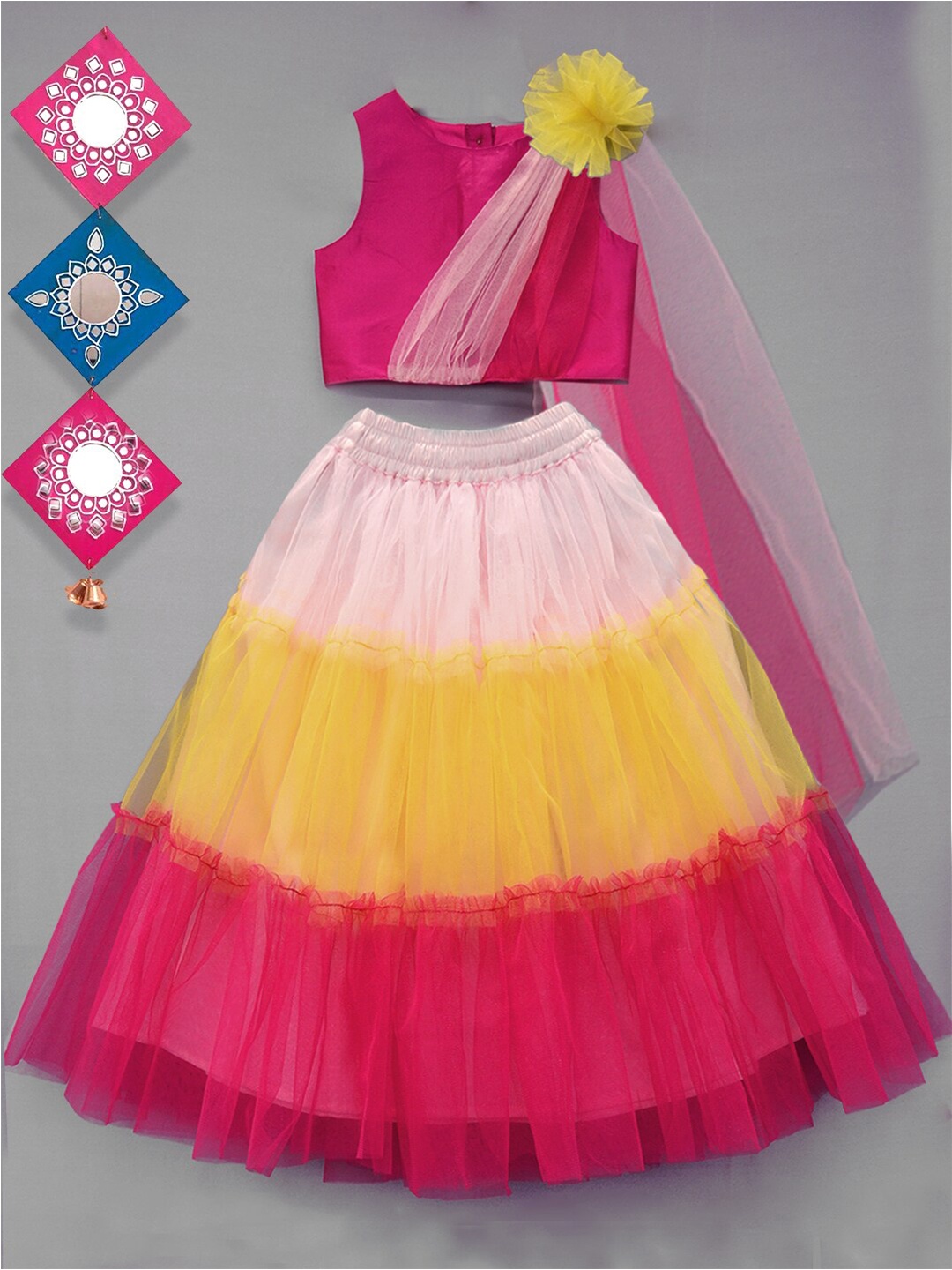 

A.T.U.N. Girls Ready to Wear Lehenga & Blouse With Dupatta, Fuchsia