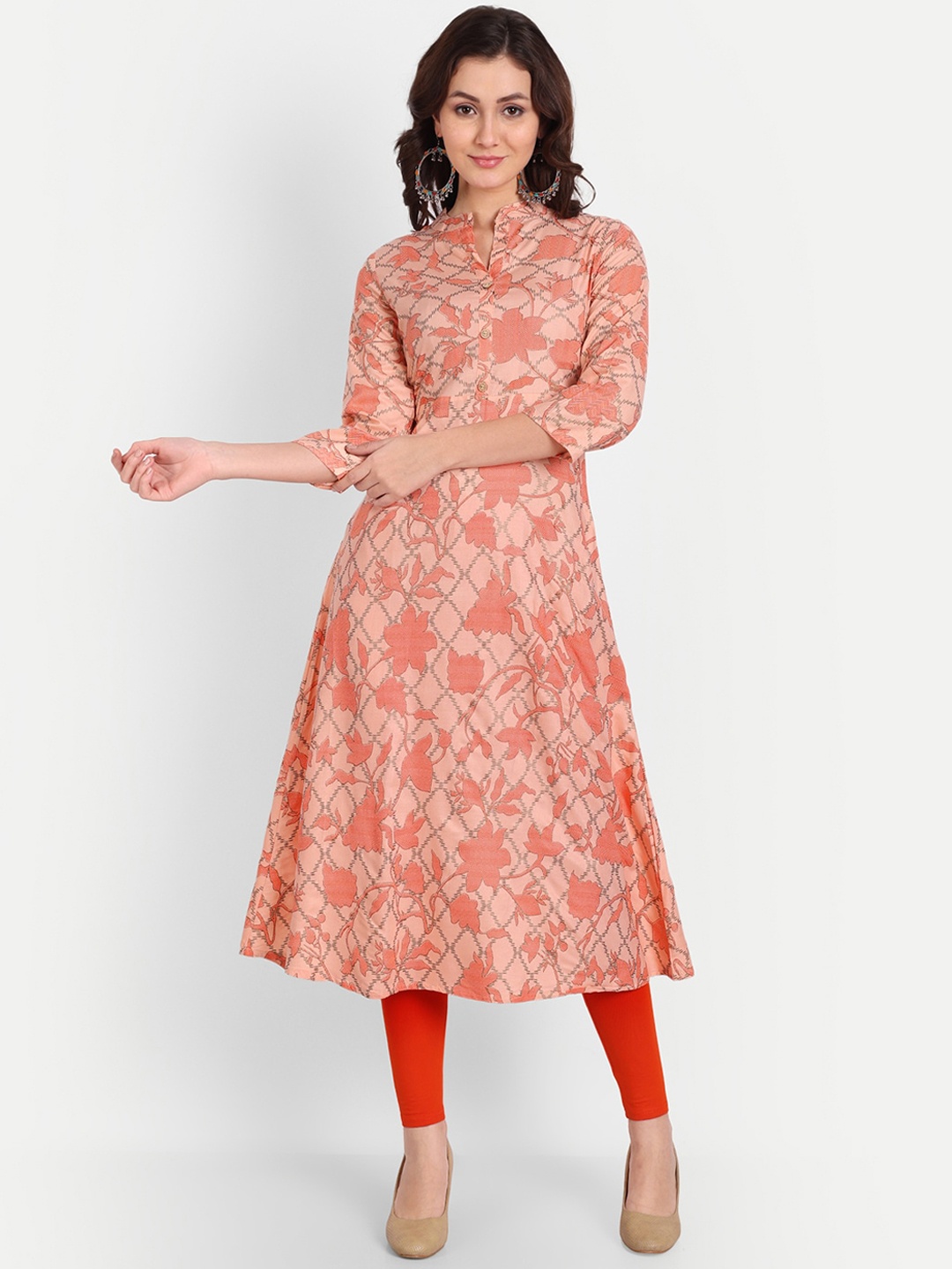 

TREND ME Floral Print Mandarin Collar Three-Quarter Sleeves Kurta, Pink