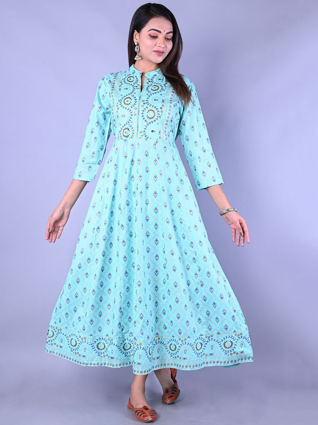 

TREND ME Ethnic Motifs Printed Mandarin Collar Ethnic Dresses, Blue