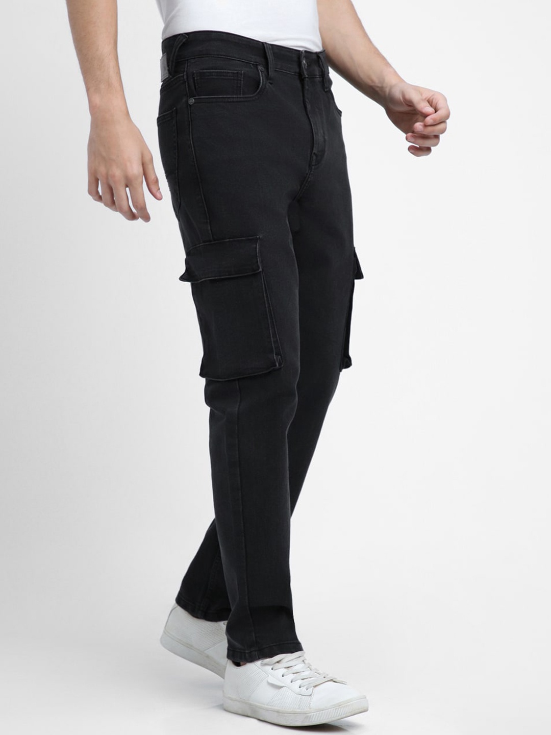 

Dennis Lingo Men Straight Fit Highly Distressed Stretchable Cargos, Black