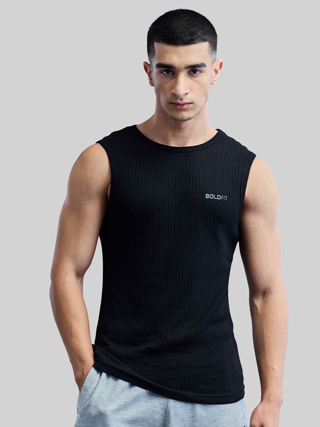 

BOLDFIT Breathable Cotton Innerwear Gym Vest, Black