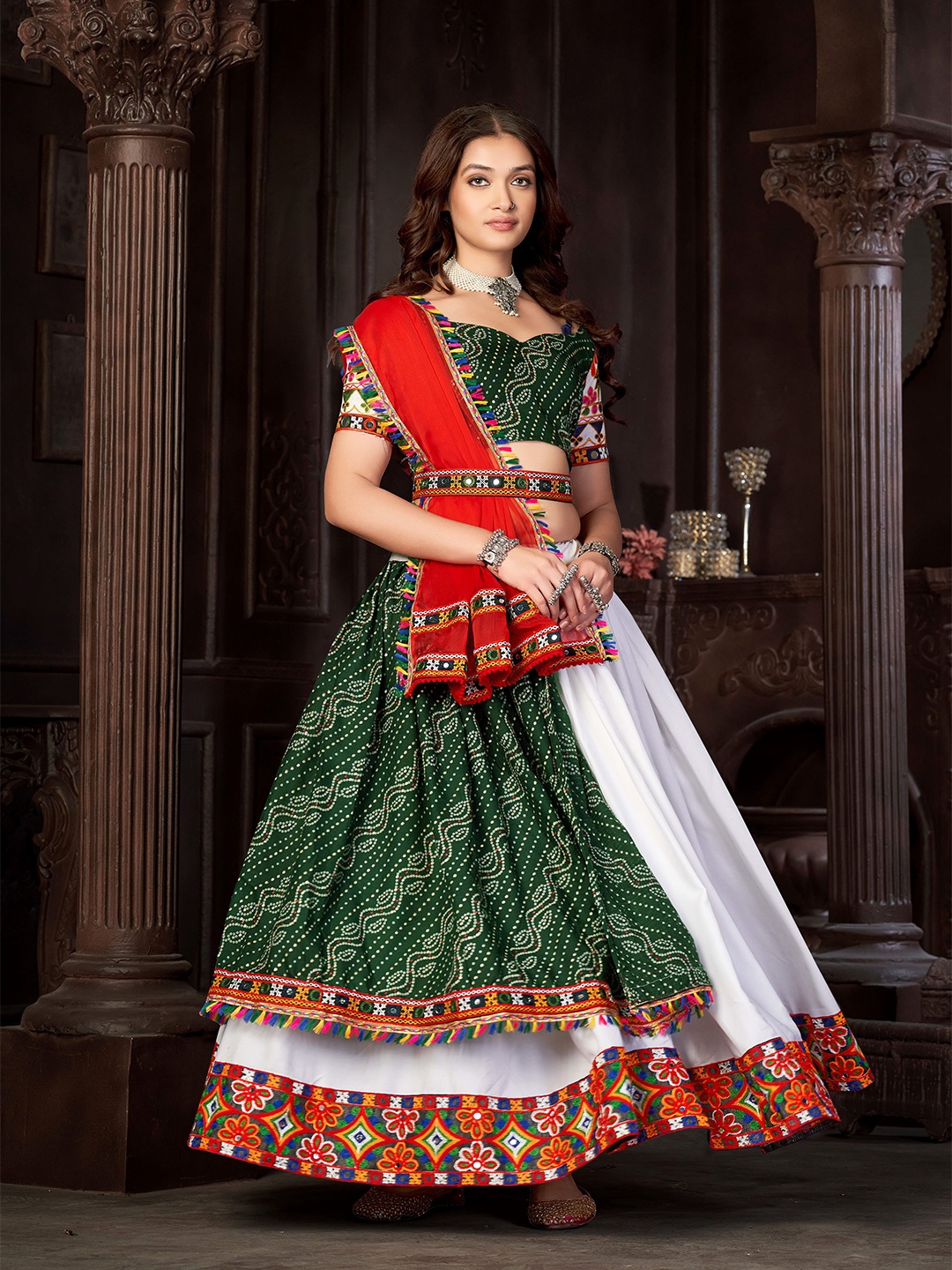 

KALINI Embroidered Thread Work Semi-Stitched Lehenga & Unstitched Blouse With Dupatta, White