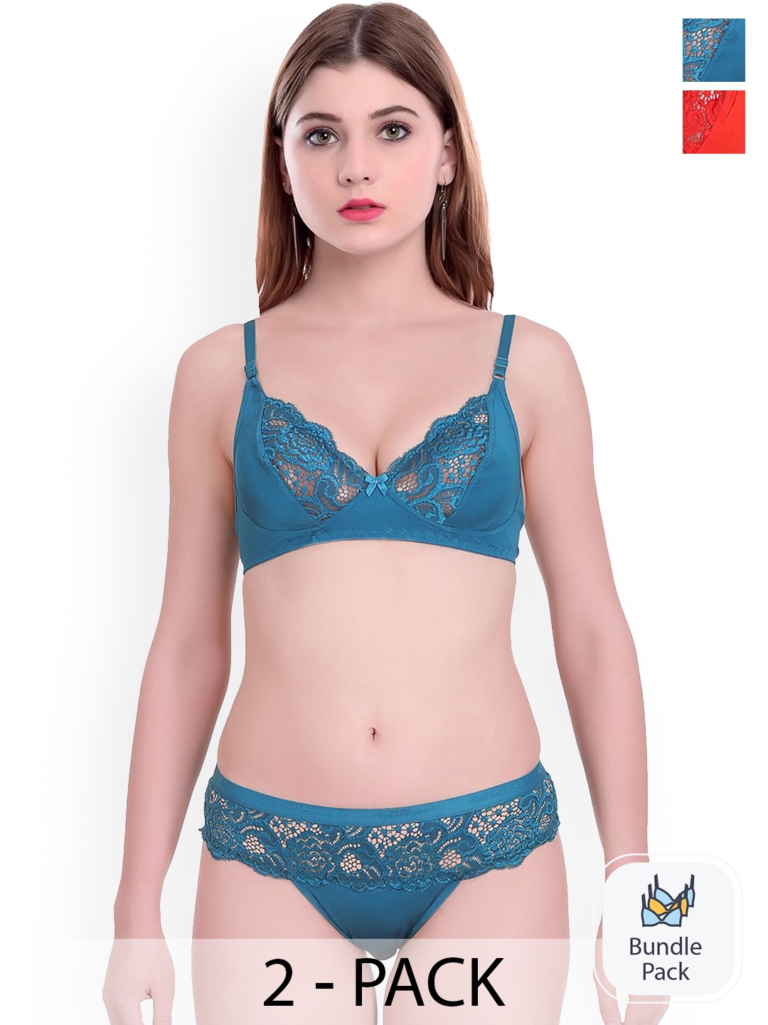

PIBU Pack Of 2 Self-designed Cotton Lingerie Set, Red