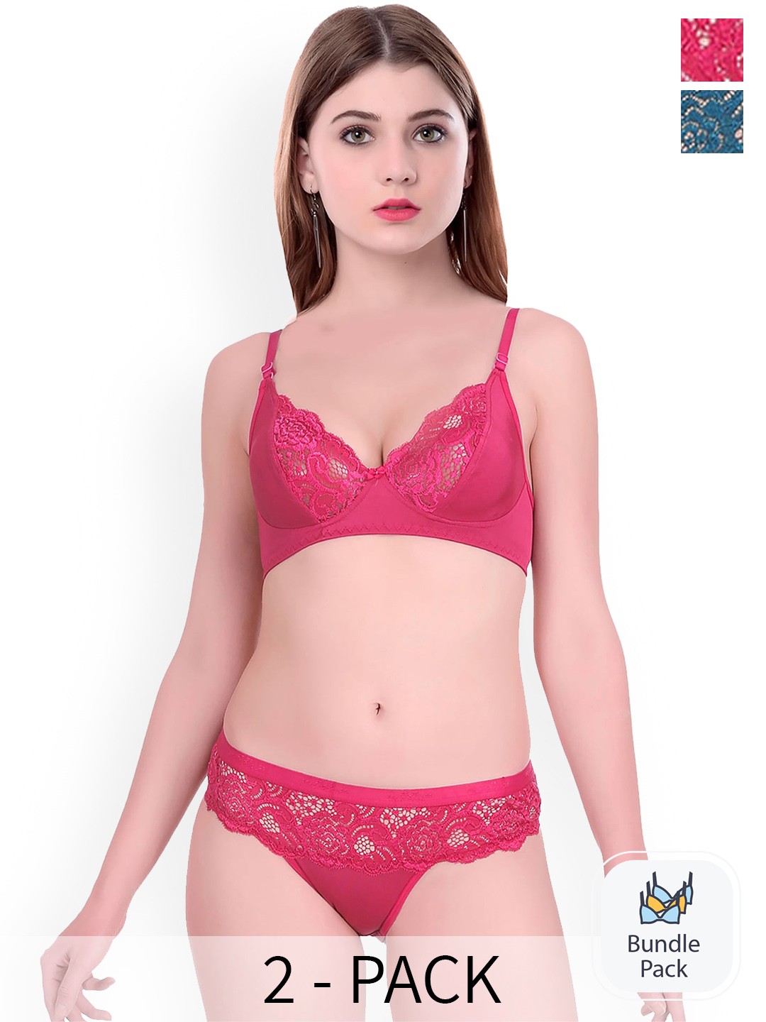 

PIBU Pack Of 2 Self Designed Cotton Lingerie Set, Pink